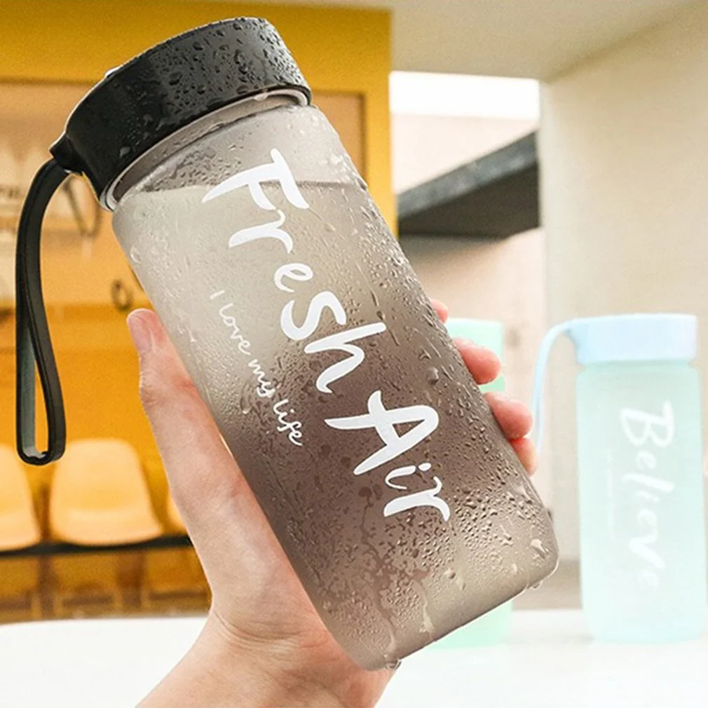 

600ML Matte Sports Water Bottle Couple Water Mug Plastic Portable Drink Tarvel Outdoor With Portable Rope Juice Milk Kitchen Cup