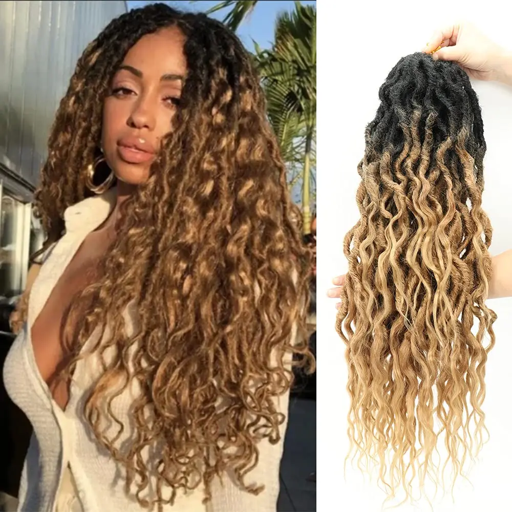 

Belle Show Synthetic Goddess Locs Curly Faux Locs Crochet Hair Ombre 24inch Pre-Looped Braids Braiding Hair Dreadlocks Extension