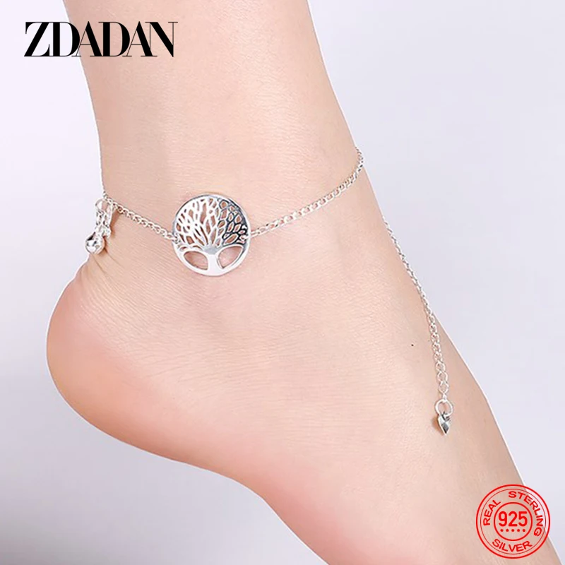 

ZDADAN 925 Sterling Silver Tree Of Life Anklet Bracelet For Women Adjustable Chain Jewelry