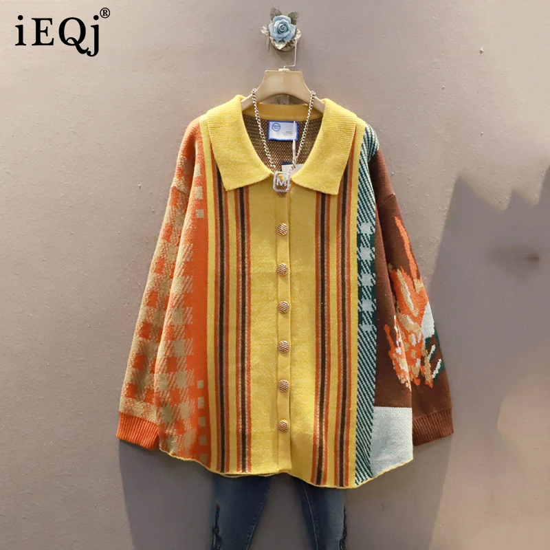 

Осень-зима 2021, Новый однобортный трикотажный топ IEQJ с отложным воротником и прорезями, женский свитер с длинным рукавом, Женская мода 3W523