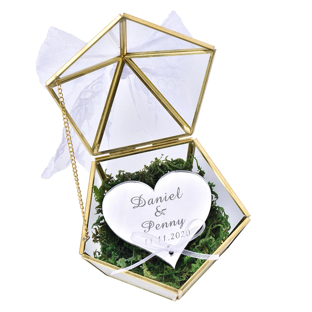 Персонализированные Выгравированные Свадебные стеклянные кольца коробка