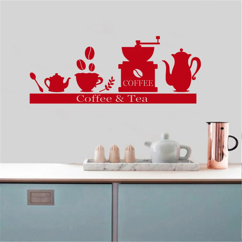 Виниловые наклейки на стену для кофе-машины чая подстаканника полки кухни