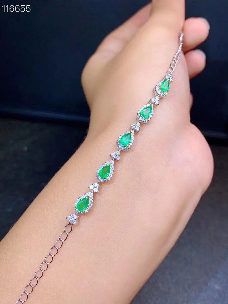 

KJJEAXCMY fine jewelry 925 sterling silver inlaid natural emerald classic girl new hand bracelet support test hot selling