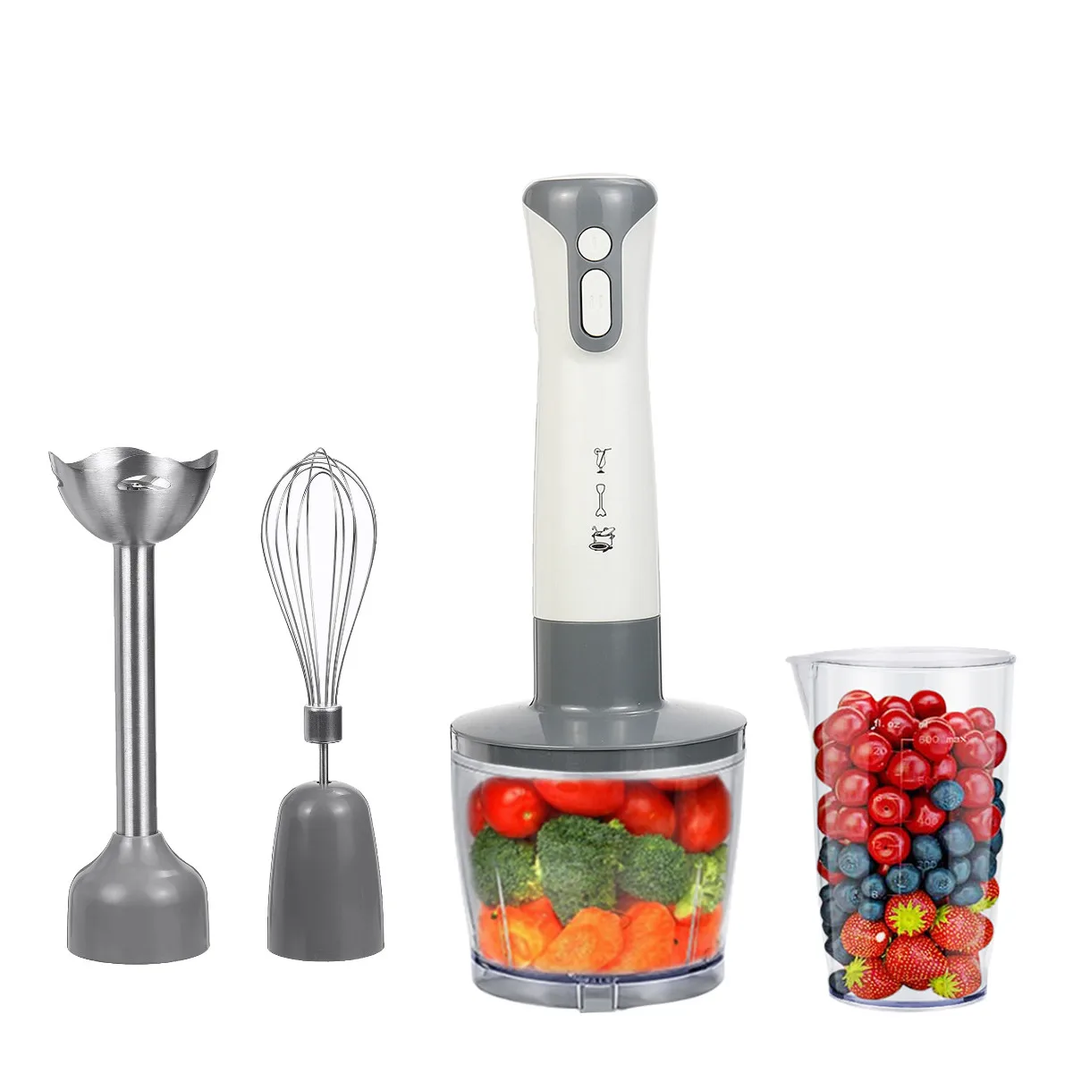 

warmtoo 4 in 1 3 Speeds 600W Immersion Hand Stick Blender Mixer Includes Chopper and Smoothie Cup Stainless Steel Ice Blades