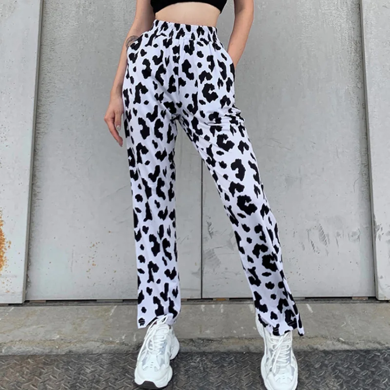 

Брюки-клеш Женские с высокой талией, повседневные узкие модные уличные штаны в стиле Харадзюку, прямые брюки с принтом в стиле ретро, длинны...