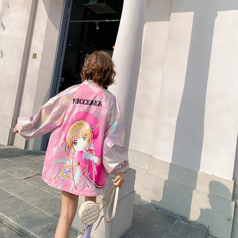 Весна 2020 Новое поступление куртки с мультяшным принтом женские цветные рукавом