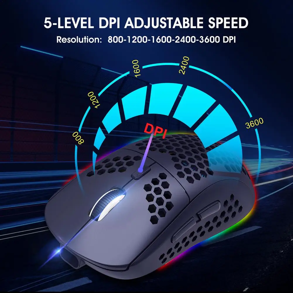 

USB Wireless RGB Gaming Mouse 3600 DPI Game Mice Laptop PC Computer Fast Charge RGB 2.4G Backlight Lightweight Mouse
