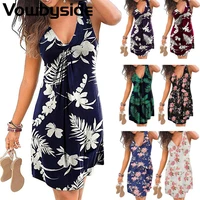 summer womens dress casual fashion printed pattern v neck sleeveless large size s 5xl dress