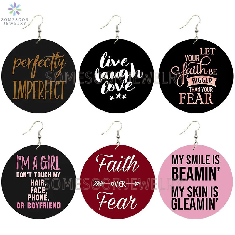 SOMESOOR вдохновляющие меланин высказываний печать деревянные серьги в виде капель