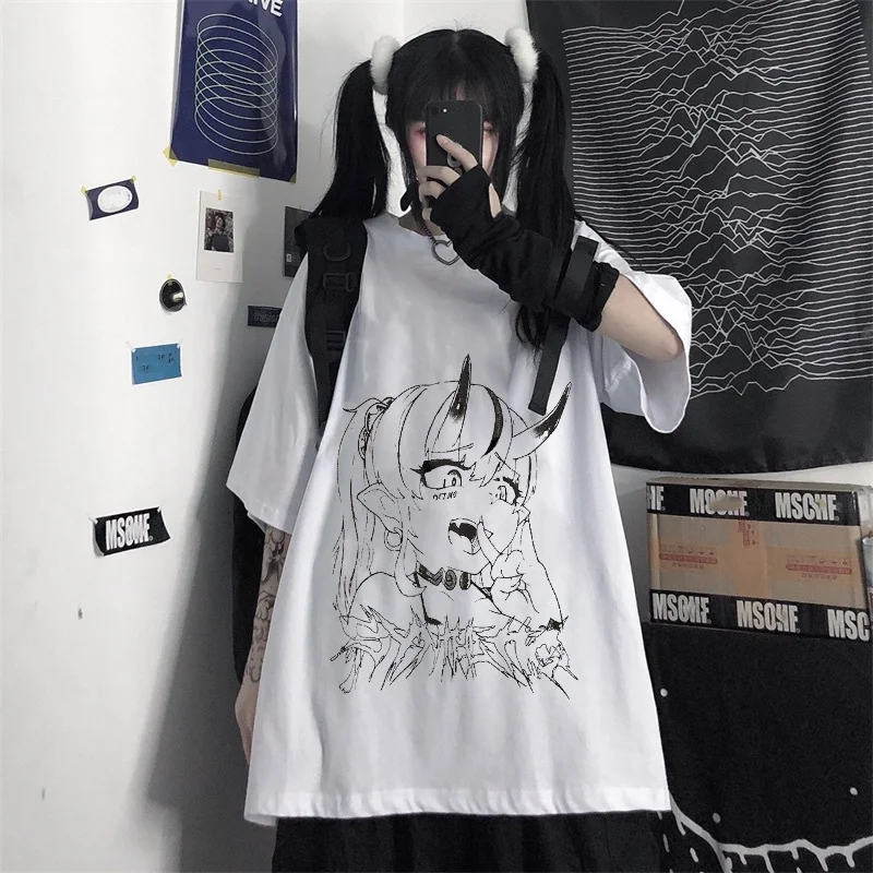 Женский топ в стиле хип-хоп с коротким рукавом Свободный Топ Харадзюку летняя