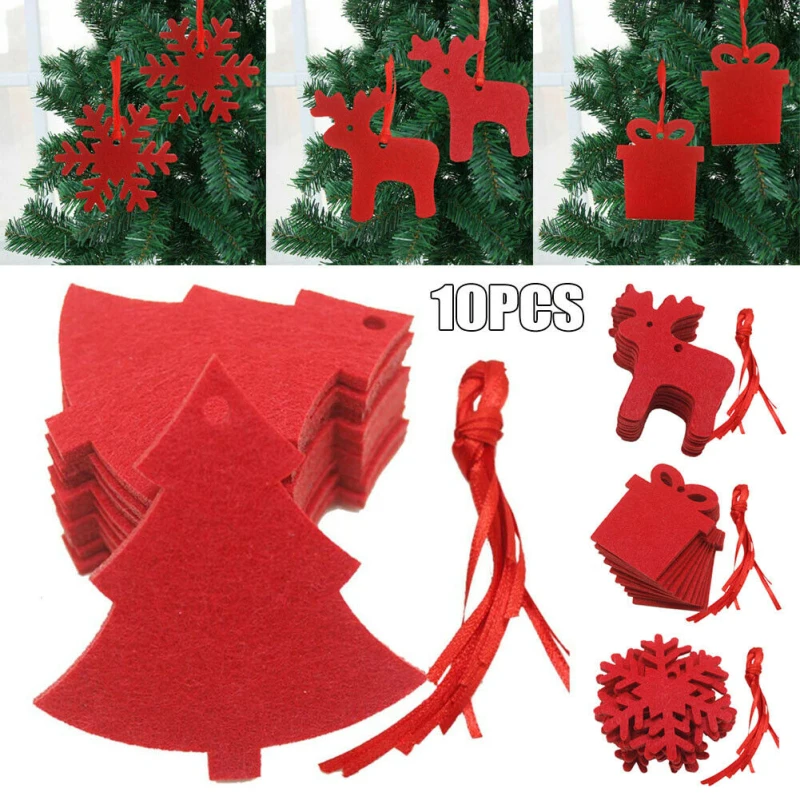 

10Pcs/set Felt Cloth Crafts Red Hanging Decoration Pendant for Christmas Tree Party Festive Holiday DIY Decorations