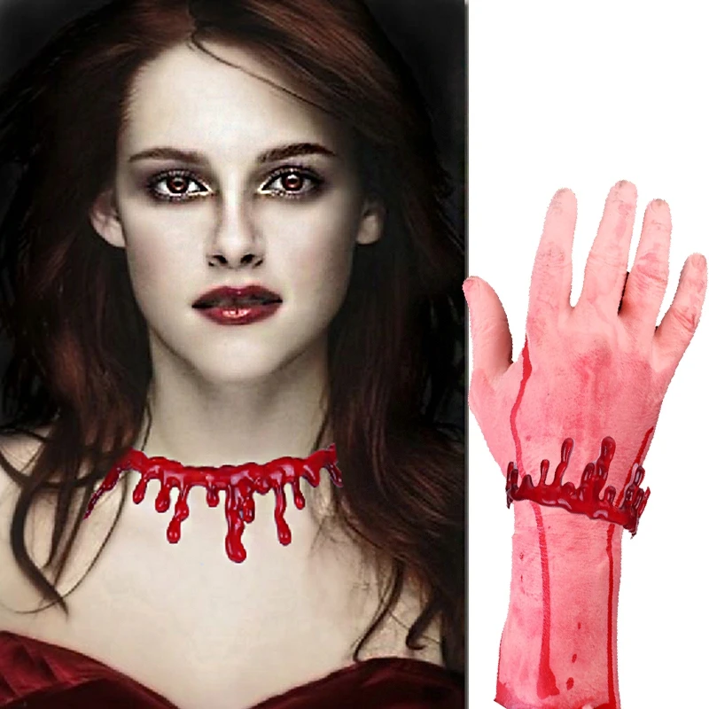 Поддельные капать крови ожерелье и браслет Набор Хэллоуин нарядное платье ужас