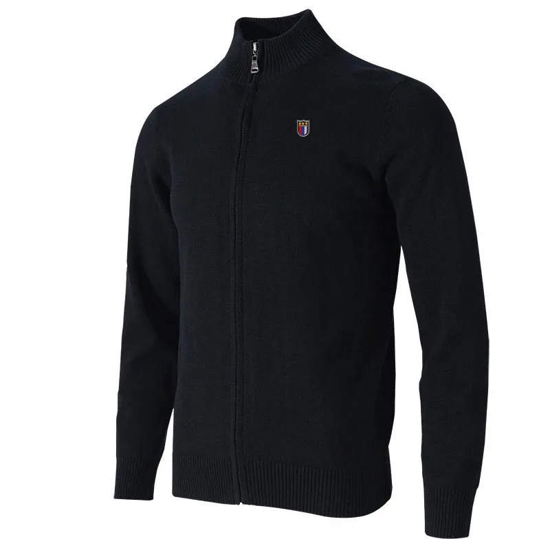 

High Quality Men's Solid Color 100% Cotton Basic Casual Zipper Lapel Sweater Jacket Spring Fashion Men's Loose Knit Open Tops