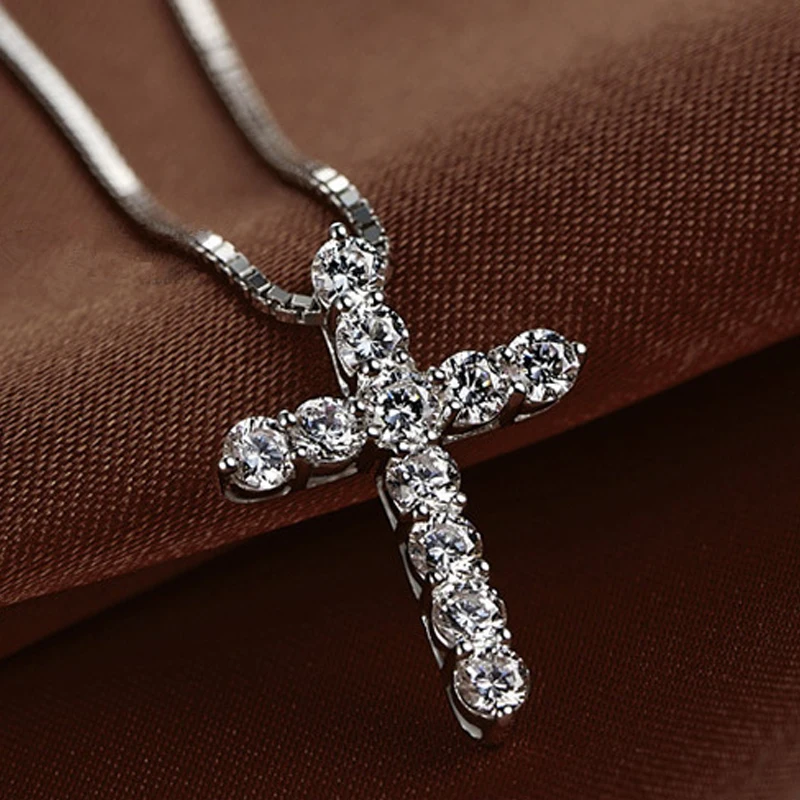 

Fashion Female Cross Pendants Dropshipping Silver Color Crystal Cross Pendant Necklace Jewelry For Men/Women Wholesale