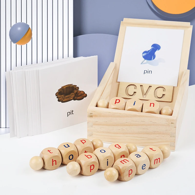 

Phonetic Reading Blocks Educational Toy Spelling Learning Basic Words And Vowel Letters Rotating Cube Wooden Kids Toy