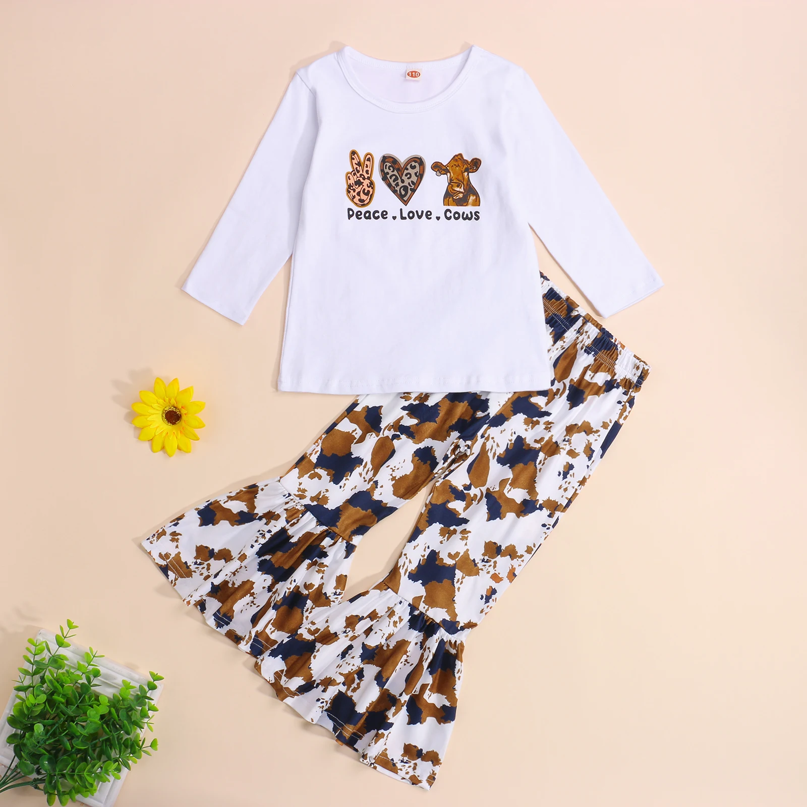

Toddler Baby 2Pcs Fall Outfits Cartoon Print Long Sleeve Tops + Flare Pants Set Fashion Baby Girls Spring Autumn Sets