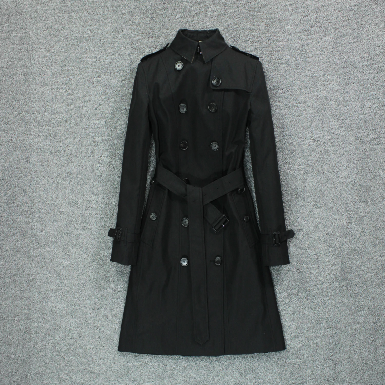 

Hot Sale British style 2021 popular new women's windbreaker, black slim coat over knee