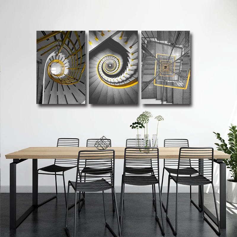 

High definition canvas wall art Black and white architecture abstract modern photo wall triplet decoration painting