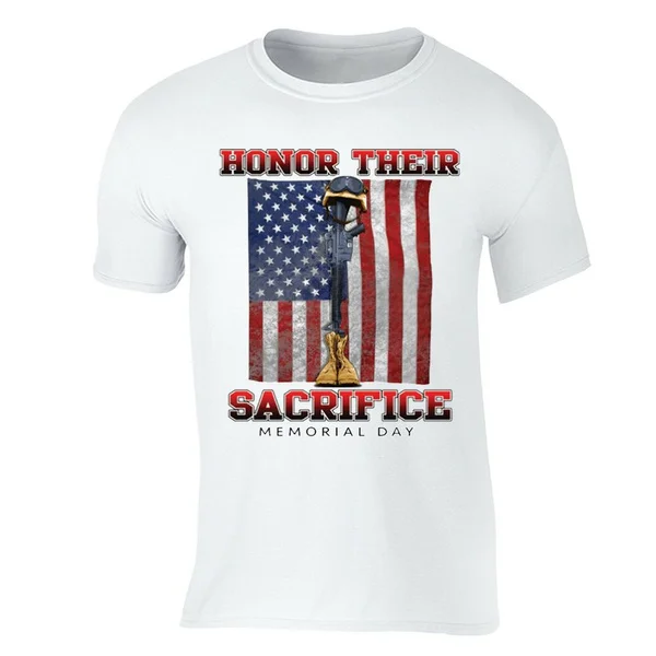 

Honor Sacrifice T-Shirt POW MIA Military Memorial Army American Flag Tshirt Whit