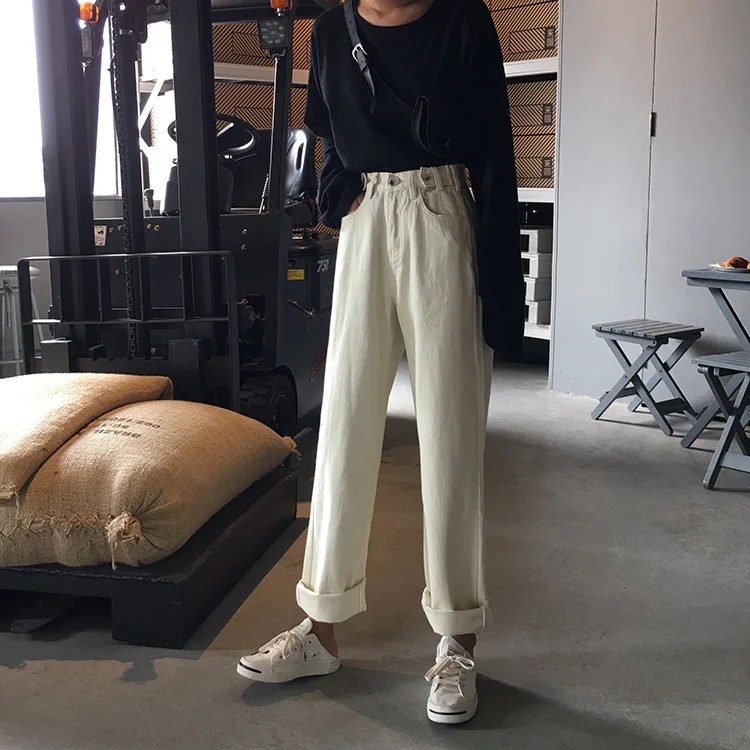 

YTX1758 2021 new Retro Loose Adjustable Button Jeans High Waist Wide Leg Pants Straight Leg Pants