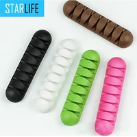 2022 7 holes usb cable organizer cable clamp wire winder headphone earphone holder cord silicone clip phone line desktop