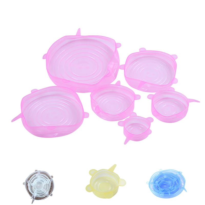 

6 шт. силиконовые крышки растягивающиеся из свежий Еда обертывания чаша для крышек кастрюль печать многоразовая
