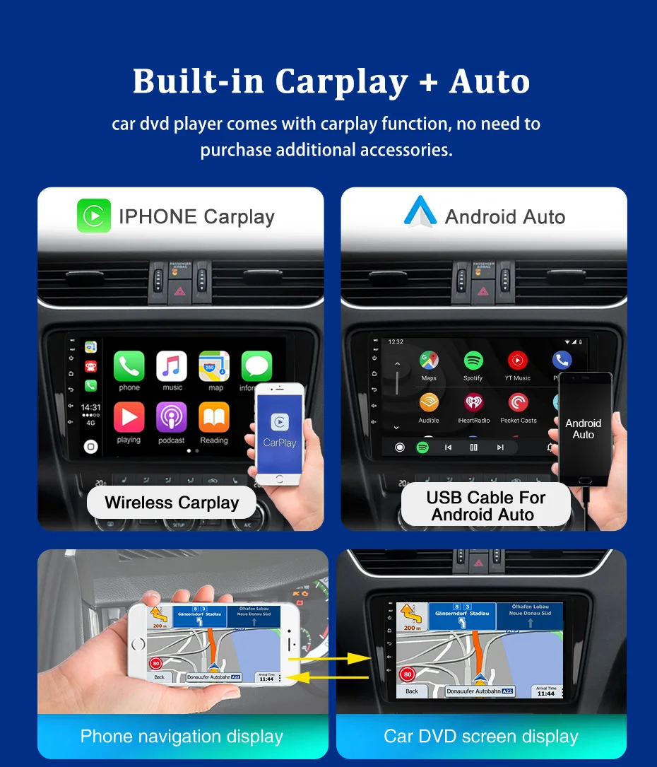 Carplay Стерео Авторадио IPS DSP головное устройство Android 10 автомобильный