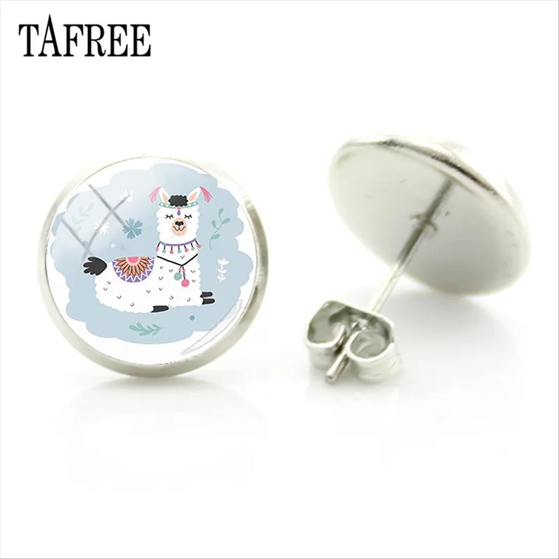 YT14 TAFREE, серьги-гвоздики из альпаки с изображением животных ламы, художественное изображение, стеклянный кабошон, очаровательные серьги для девочек и женщин, ювелирные изделия ручной работы, Gtifs YT13 - Окраска металла: YT14