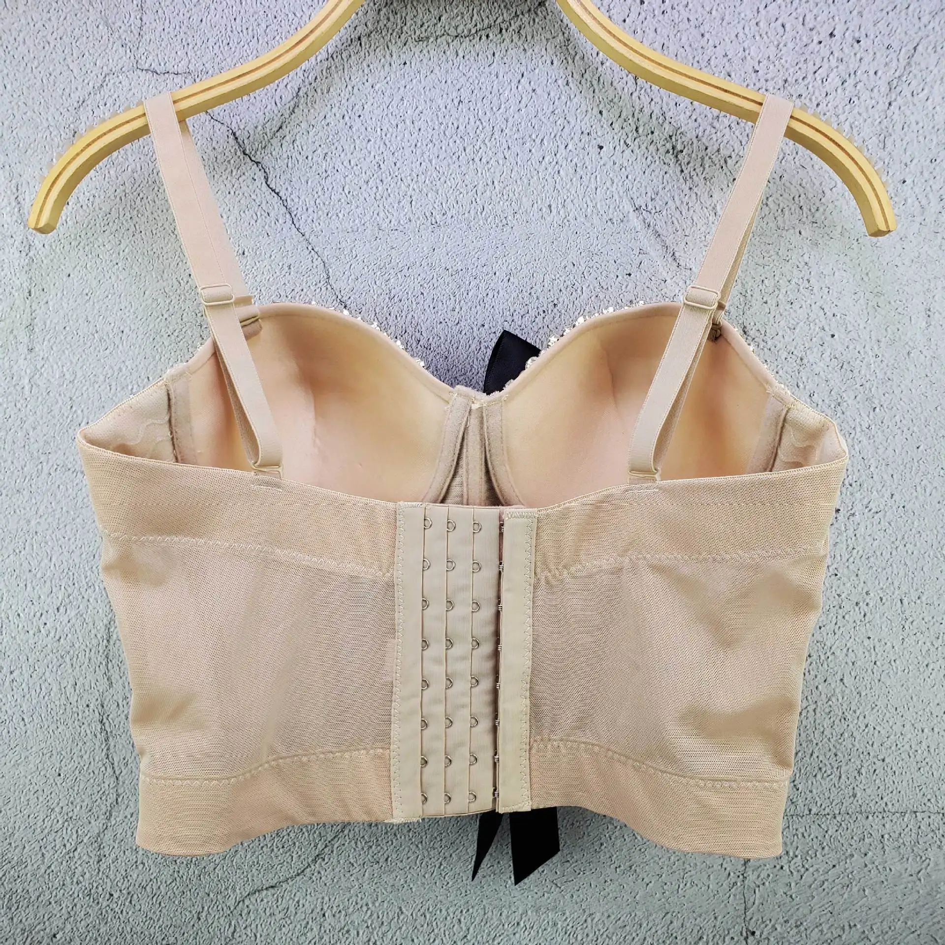 SXTHAENOO Fashion Tops Sexy Beading Rhinestone Bra Push Up Bralet Women's Corset Bustier Bra Night Club Party Cropped Top Vest