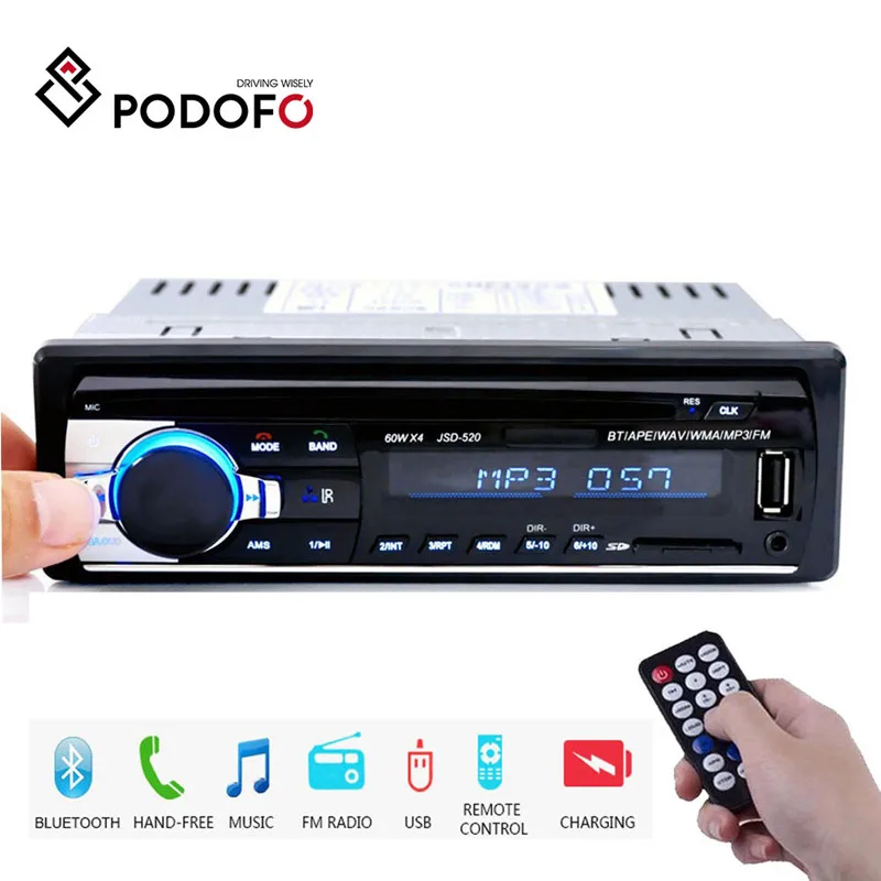 Podofo 1DIN In-Dash автомагнитолы стерео дистанционное управление цифровой Bluetooth аудио музыка стерео 12 В Автомагнитола Mp3 плеер USB/SD/AUX-IN