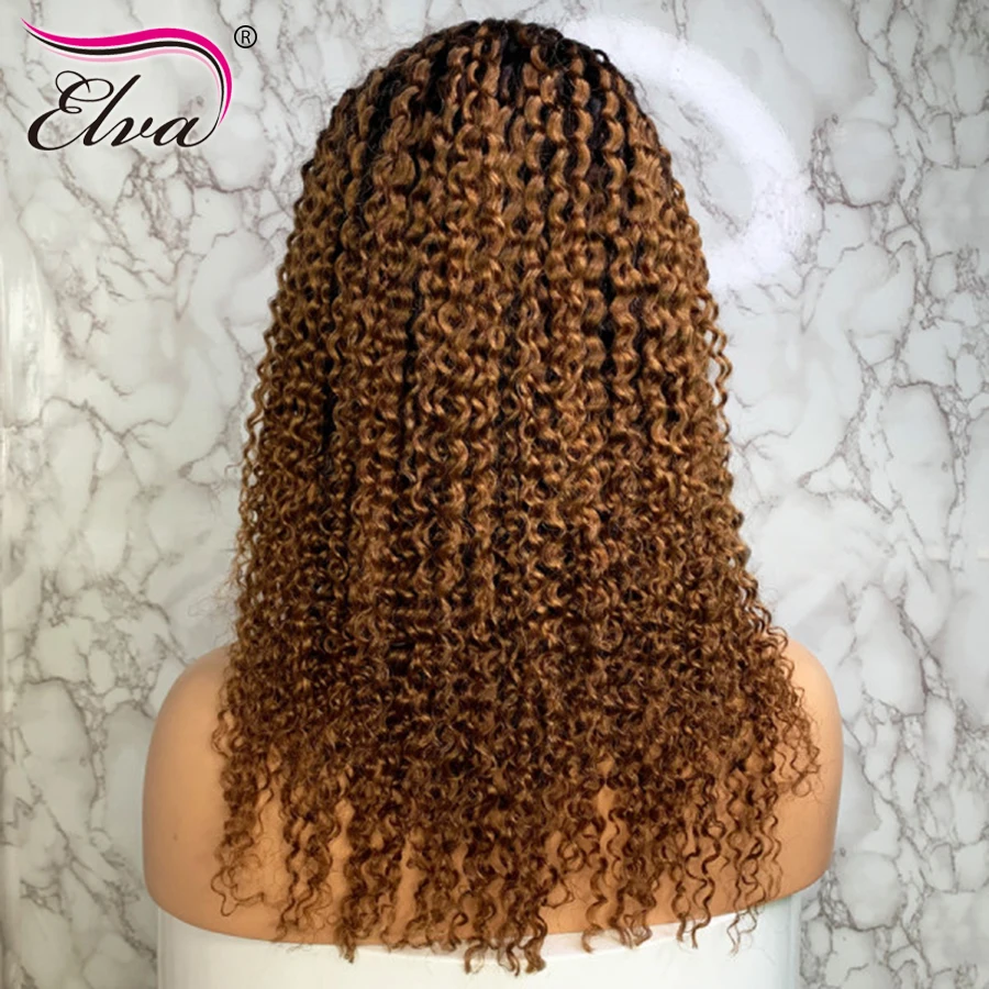 Ombre 13x6 кудрявые человеческие волосы на кружеве, парики для черных женщин, предварительно выщипанные с детскими волосами, волосы ELVA, бразильские волосы на кружеве, парик Remy