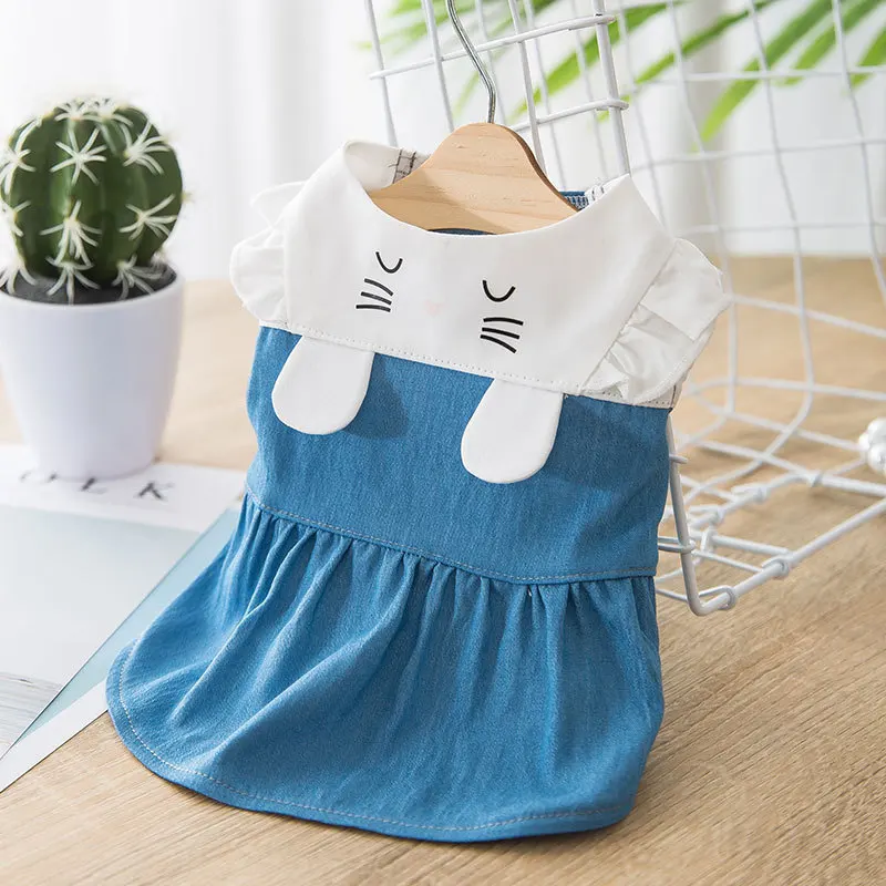 

Spring/Summer Puppy's new thin breathable rabbit stitched denim vest skirt cat dress pet dress