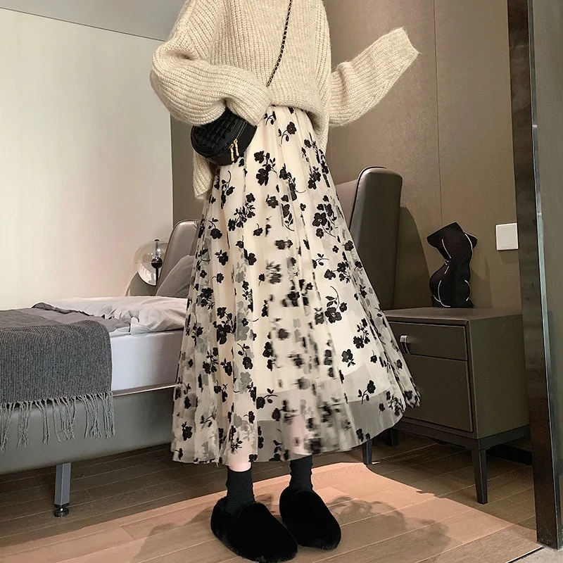 

Женская винтажная юбка с высокой талией, длинная юбка абрикосового цвета в стиле бохо с цветочным принтом, подходящая ко всему, пляжная юбка...