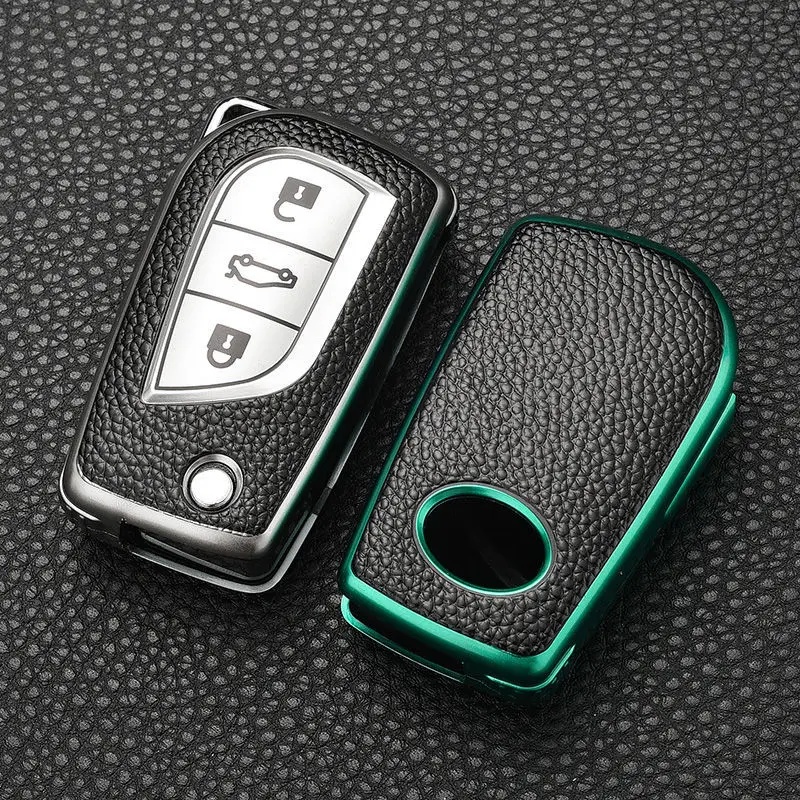 

New Leather+TPU Car Key Cover Key Cover For Toyota Chr Avensis Auris Corolla RAV4 Prius Prado Camry Crown Yaris 3 button