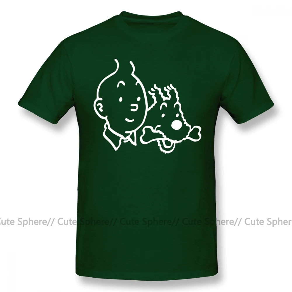 Dark Green Tintin, футболка, Tintin And Milou, футболка, 100 хлопок, графическая футболка, потрясающая классическая мужская футболка с коротким рукавом - Цвет: Dark Green