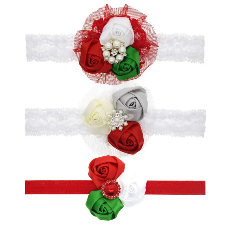 Girl's Christmas Rhinestone Headband Baby Shabby Flowers Headbands Children Kids Hair Accessories Gift HB463 | Детская одежда и