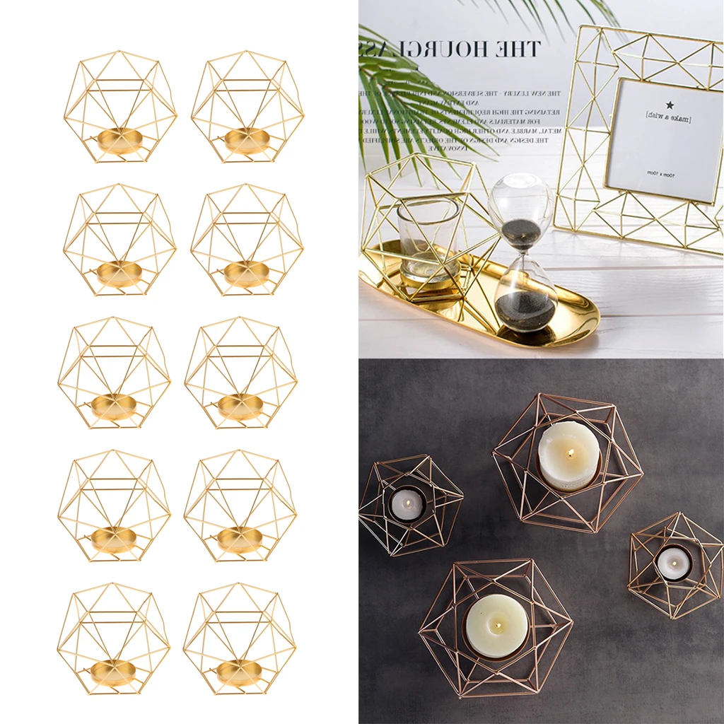 10pcs Metal Geometric Structure Gold Handmade Tealight Candle Holder Romantic Home Dinner Wedding Decoration