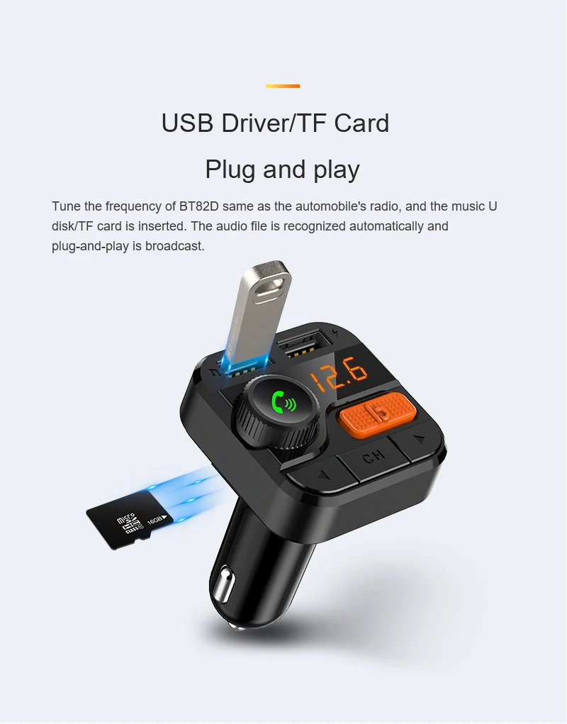 BT82D Bluetooth V5.0 автомобильный комплект MP3-плеер fm-радио Bluetooth Handsfree автомобильный комплект беспроводной fm-передатчик модулятор с USB зарядкой