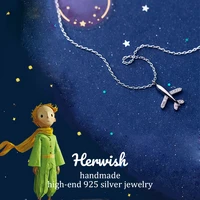 herwish women plane pendants necklaces 925 sterling silver the little prince link chain necklace cute korean fashion jewelry