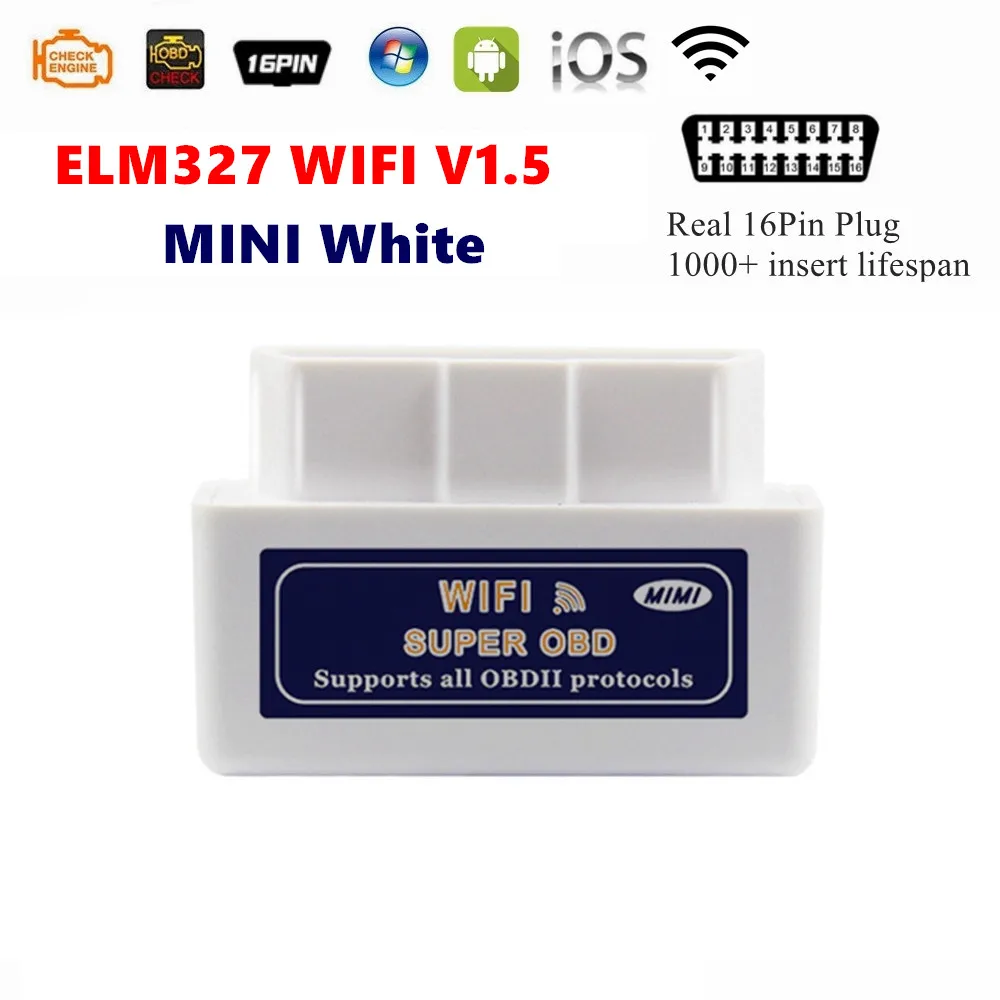 

ELM327 WIFI V1.5 Работает на iOS Android Windows Считыватель кодов 16-контактный разъем Mini ELM 327 WIFI V1.5 Сканер интерфейса OBD 2