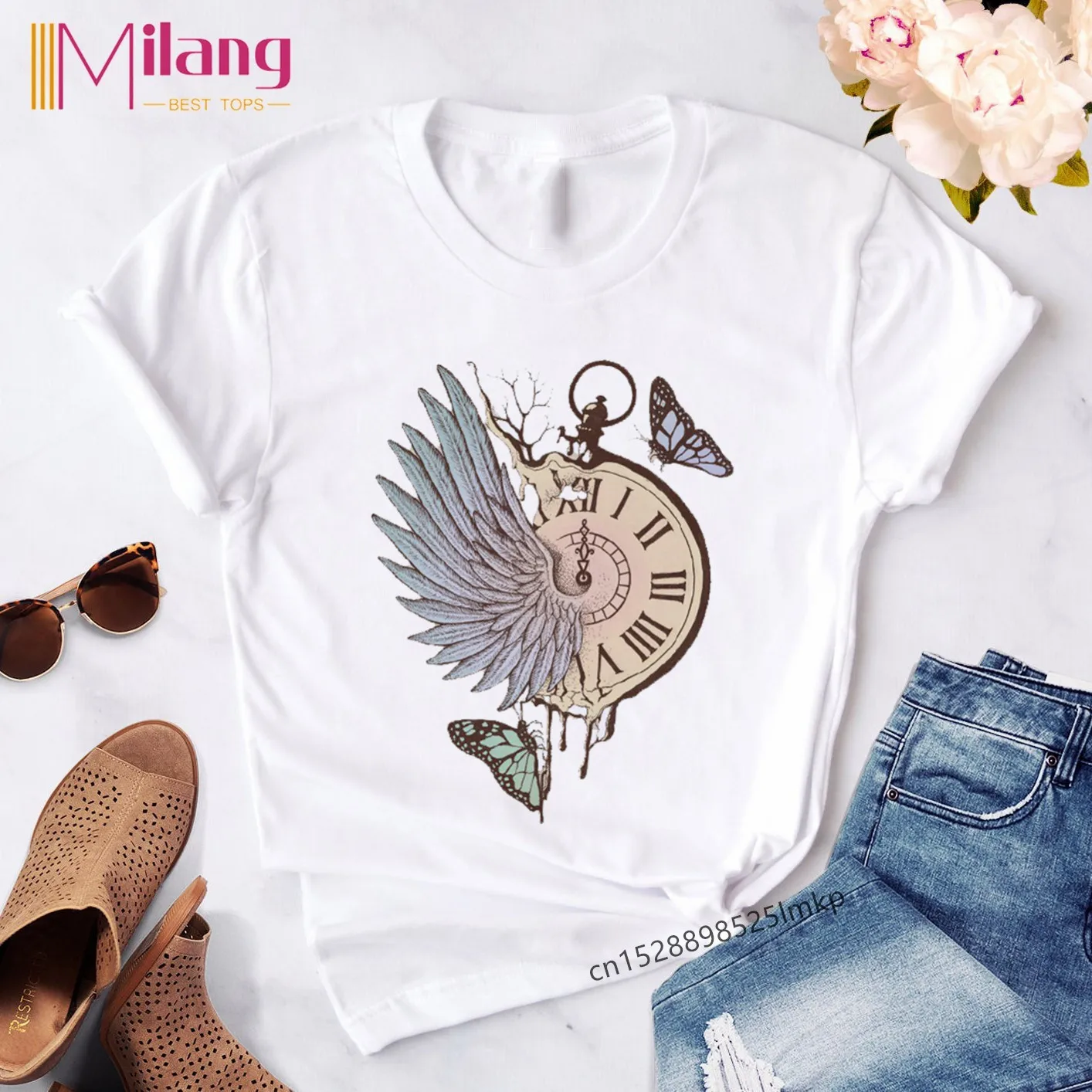 

Женская футболка с цветочным принтом и бабочкой, в стиле 90-х