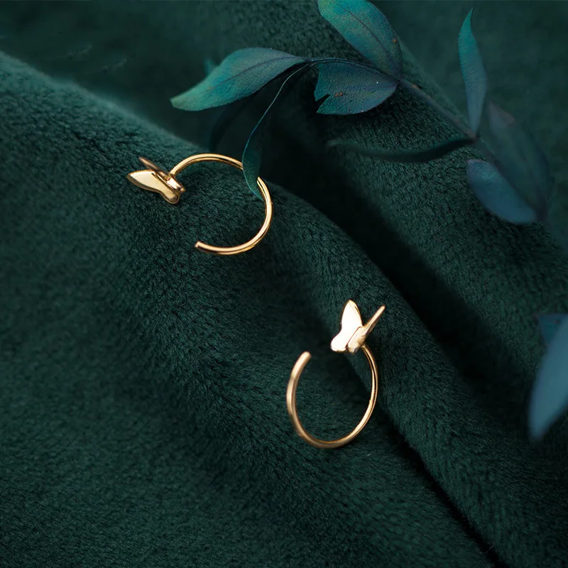 Trustdavis Женская мода 100% твердые настоящие серебряные модные золотые серьги