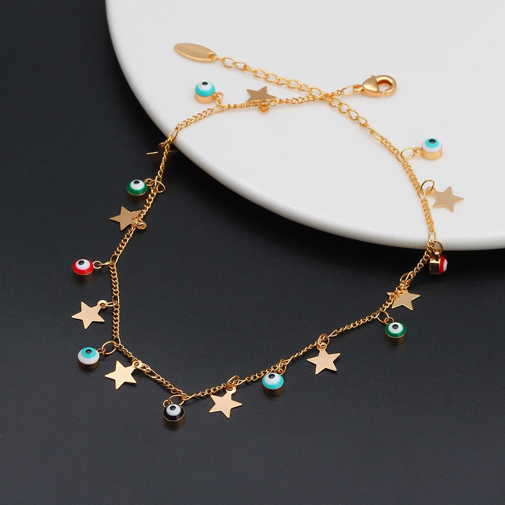 Lucky Eye Star Evil Eye очаровательный ножной браслет золотого цвета ножная цепочка браслет с кисточками на лодыжке Регулируемая Мода Бижутерия для ног для женщин EY6502