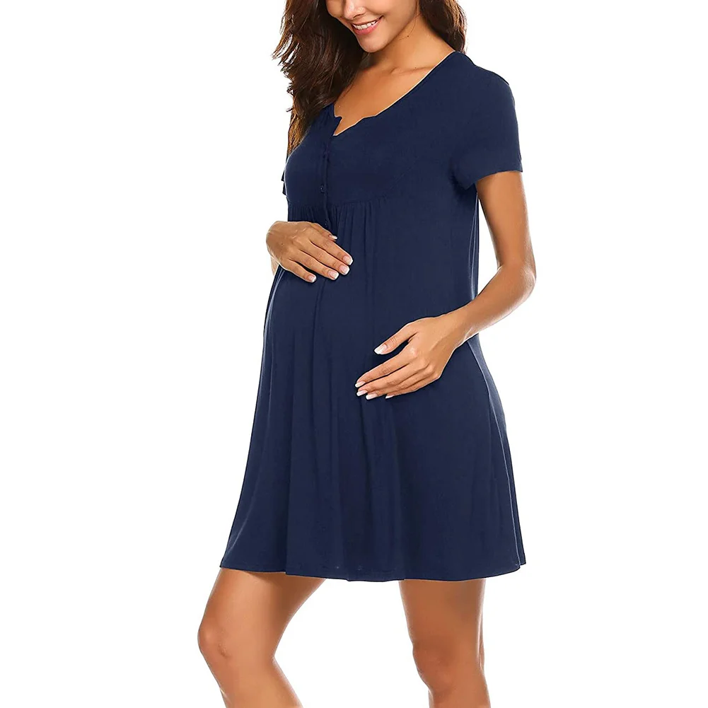 

Summer New Maternity Dress Solid Color Cotton O-Neck Nursing Maternity Dress Photography Prom Dress Pregnant Women'S Clothes