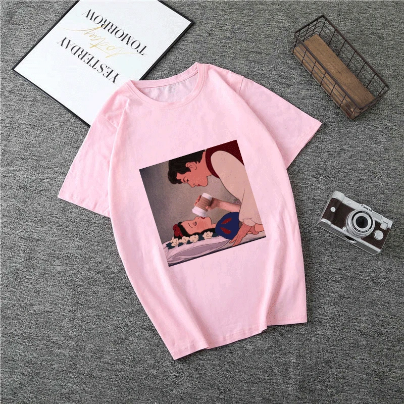 2473-pink Летняя Новинка года; футболка принцессы в стиле Харадзюку; футболка в стиле панк с круглым вырезом и эстетическим принтом; Повседневная Уличная одежда с короткими рукавами; женский топ - Цвет: 2473-pink
