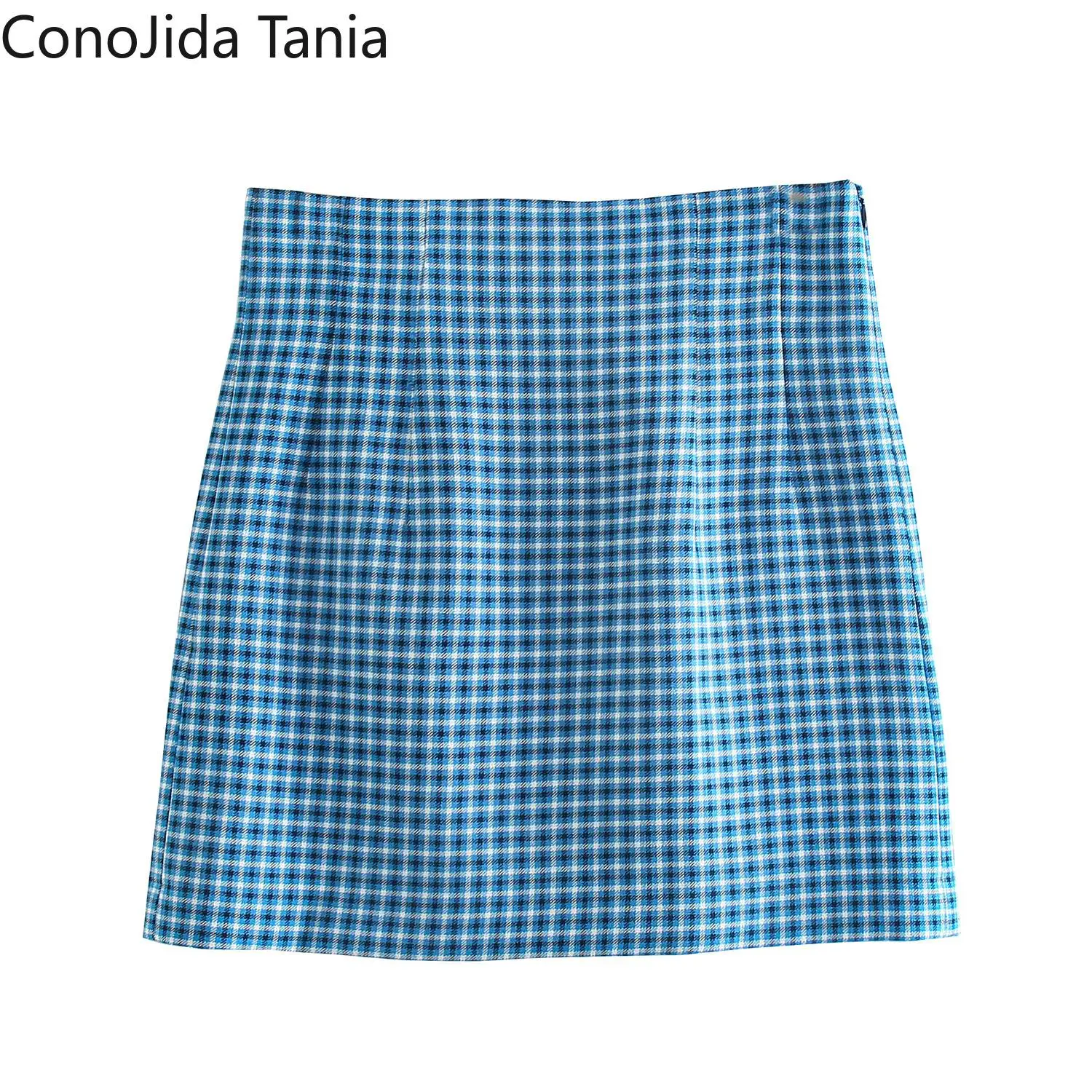 

European and American Women's Summer New Short High Waist Plaid A-line Hip Overskirt