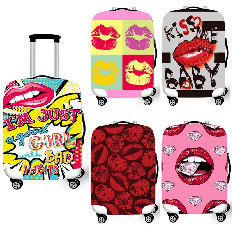 Fashion lips Stretch Fabric Luggage Dust Cover For 18-32 Inch Trolley Suitcase Protective Cover Elastic Travel Case Cover