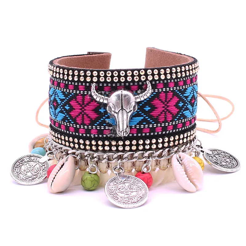 Кожаный браслет дружбы в богемном стиле женский ручной работы из сплава с