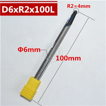 6 мм shank-1PCS, ЧПУ карбида вольфрама Концевая фреза, деревообрабатывающие вставки фрезы, конические сферические концевые фрезы, глубокий рельеф, pvcMDF - Длина режущей кромки: D6xR2x100L