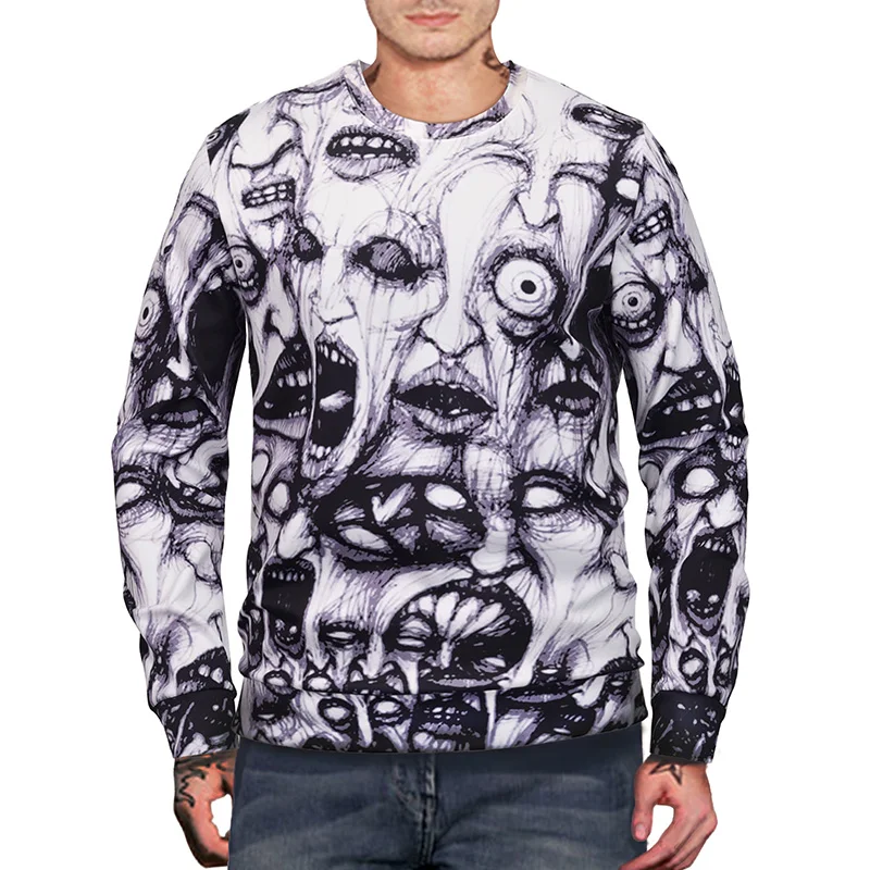 

2021 Men's Spring And Halloween Ghost Tide Brand Heat Transfer 3D Printed Foreign Trade Round Neck Custom Europea